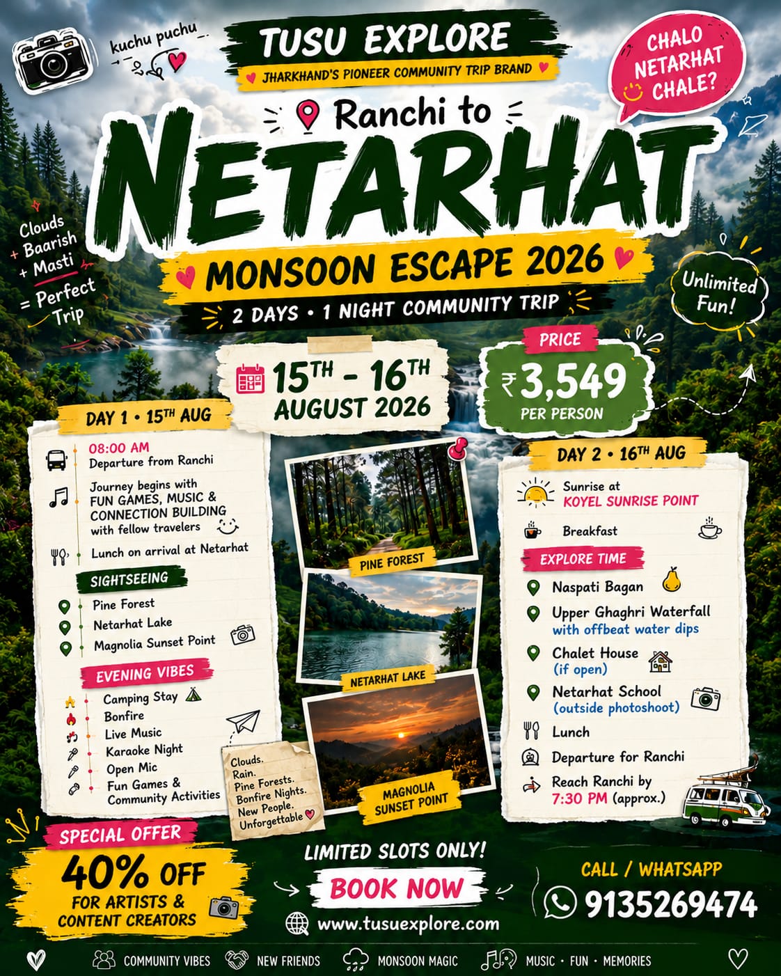 Ranchi to Netarhat (15th - 16th August 2026)